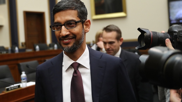 Sundar Pichai arrives to a House Judiciary Committee hearing in Washington on Dec. 11. Photographer: Andrew Harrer/Bloomberg