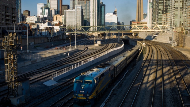 A VIA Rail train leaves Union Stationbound for Windsor on April 22, 2013 in Toronto, Ontario, Canada.