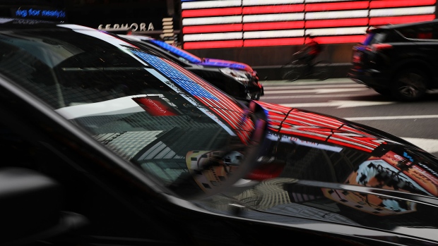 NEW YORK, NY - JULY 30: A ride hailing vehicle moves through traffic in Manhattan on July 30, 2018 in New York City. After a significant increase in local traffic and a spate of suicides by taxi drivers, New York City is planning to vote on capping ride-sharing services such as Uber and Lyft. The City Council's move to vote on the measures could come as soon as Aug. 8. If the vote was to succeed, New York City would become the first major U.S. municipality to cap ride-sharing services. (Photo by Spencer Platt/Getty Images)