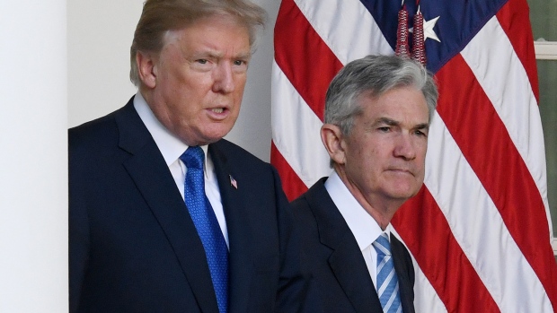 Jerome Powell, governor of the U.S. Federal Reserve and President Donald Trump's nominee as chairman of the Federal Reserve, speaks as Trump, left, listens during a nomination announcement in the Rose Garden of the White House in Washington, D.C., U.S. Photographer: Andrew Harrer/Bloomberg