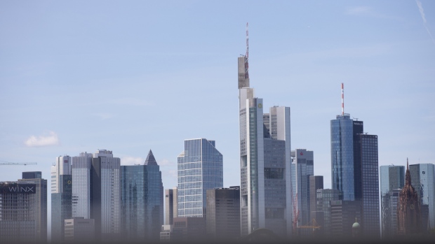 Skyscrapers stand on the city skyline in Frankfurt, Germany, on Monday, June 12, 2017. The European Union is pushing ahead with plans to assert control over the clearing of euro-denominated derivatives, a politically charged step that could force firms to move from London to the EU after Brexit. 