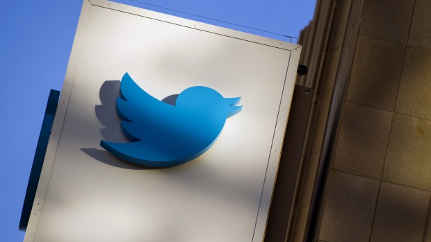 The Twitter Inc. logo is displayed on the facade of the company's headquarters in San Francisco, California, U.S.