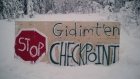 A sign for a blockade check point by the Gidimt'en clan of the Wet'suwet'en First Nation