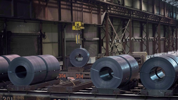 Coils of steel are seen at the Direct Strip Production Complex at Essar Steel Algoma.