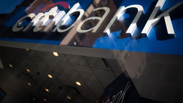 Citigroup Inc. signage is seen through the window of a bank branch in New York. 