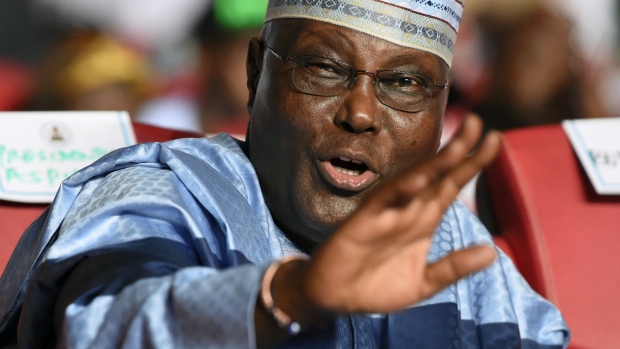  Atiku Abubakar , former vice-President speaks during the opposition People's Democratic Party (PDP)'s national convention in Port Harcourt, Rivers State on October 6, 2018.  Photographer: Pius Utomi Ekpei/AFP/Getty Images
