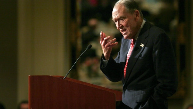 UNITED STATES - APRIL 11: John "Jack" Bogle Sr., founder of Vanguard Group, speaks at the Council of Institutional Investors spring luncheon in Washington D.C. April 11, 2005. (Photo by Ken Cedeno/Bloomberg via Getty Images)