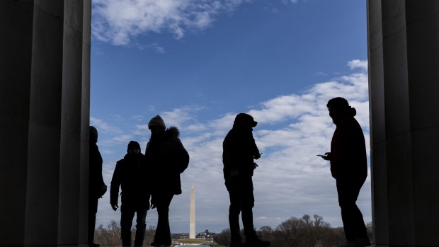 Visitors at the Lincoln Memorial during a partial government shutdown in Washington. 