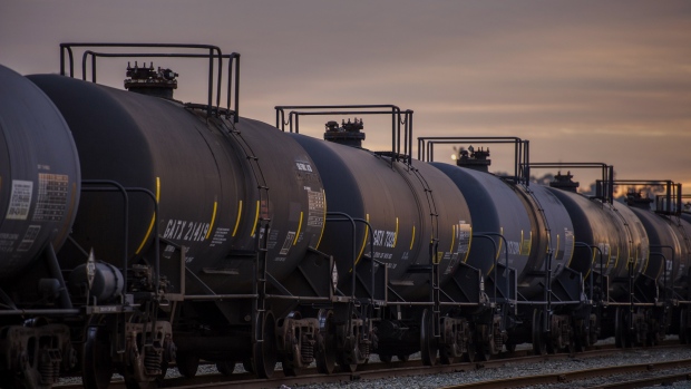 Oil tankers sit at a rail yard at the Kinder Morgan Inc. facility in Richmond, California, U.S., on Friday, Nov. 21, 2014.  