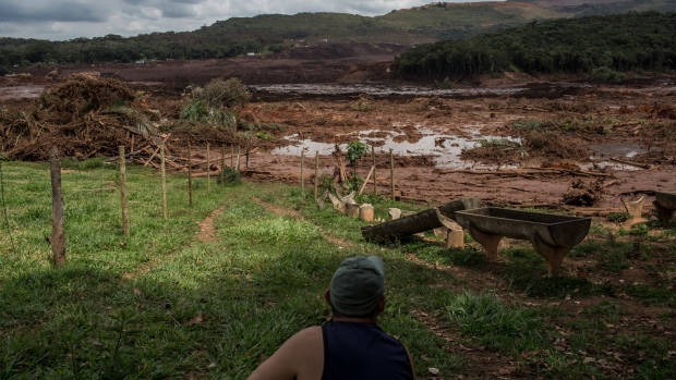 A collapsed building is seen after a Vale SA dam burst in Brumadinho, Minas Gerais state, Brazil, on Saturday, Jan. 26, 2019. A Brazilian judge has blocked 1 billion reais ($265 million) from Vale SA while environmental authorities imposed a $66 million fine on the miner after a tailings dam it owns burst on Friday in the second deadly accident in the same mining region in just over three years. Photographer: Victor Moriyama/Bloomberg