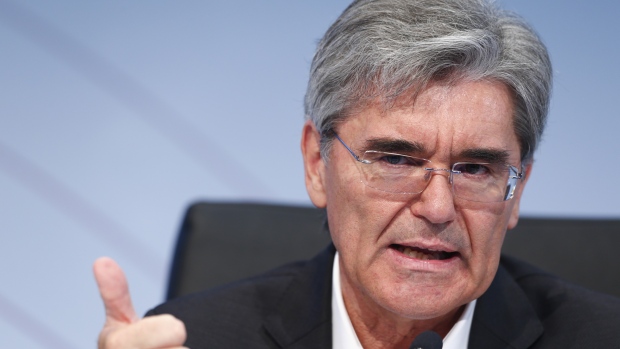 Joe Kaeser, chief executive officer of Siemens AG, gestures while speaking during a third quarter results news conference in Munich, Germany, on Thursday, Aug. 2, 2018.