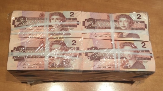 A bundle of old Canada $2 bills