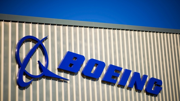 The Boeing Co. logo stands on its factory in Sheffield, U.K. 