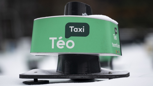 A taxi dome is seen in a Teo Taxi parking lot in Montreal on Tuesday, January 29, 2019.
