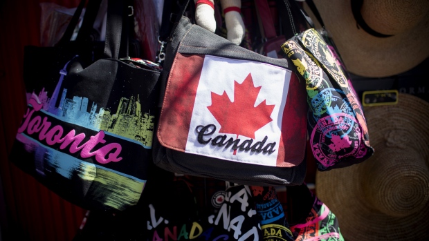 Bags are displayed for sale at a tourist shop in Toronto, Ontario, Canada, on Wednesday, June 29, 20
