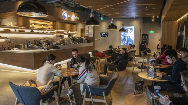 A Luckin Coffee outlet in Beijing. Photographer: Gilles Sabrie/Bloomberg