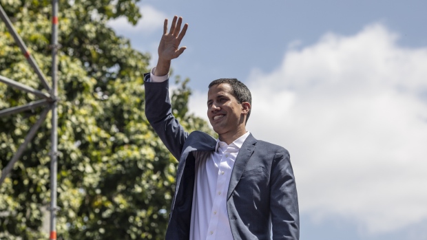 Juan Guaido gestures while speaking during a pro-opposition protest in Caracas on Feb. 2, 2019. 