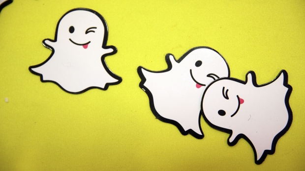 The Snapchat ghost is displayed during the TechFair LA job fair in Los Angeles, California, U.S. 