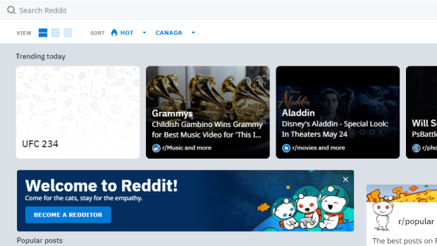 Reddit's home page