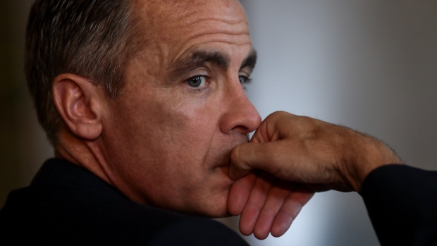 Mark Carney, governor of the Bank of England (BOE), pauses during the Bank of England's "Independence - 20 Years On" conference at Fishmongers' Hall in the City of London, U.K.