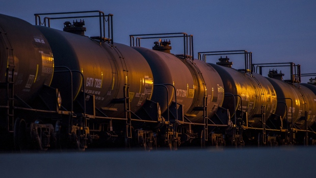 Oil tankers sit at a rail yard at the Kinder Morgan Inc. facility in Richmond, California, U.S. 