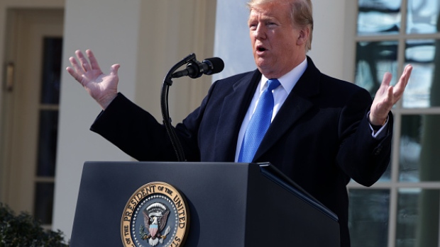 WASHINGTON, DC - FEBRUARY 15: U.S. President Donald Trump speaks on border security during a Rose Garden event at the White House February 15, 2019 in Washington, DC. President Trump is expected to declare a national emergency to free up federal funding to build a wall along the southern border. (Photo by Alex Wong/Getty Images)