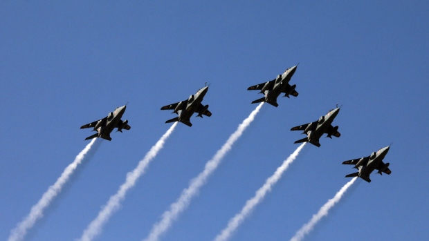 Indian Air Force fighter jets fly during the Republic Day parade in New Delhi on Jan. 26, 2019. 