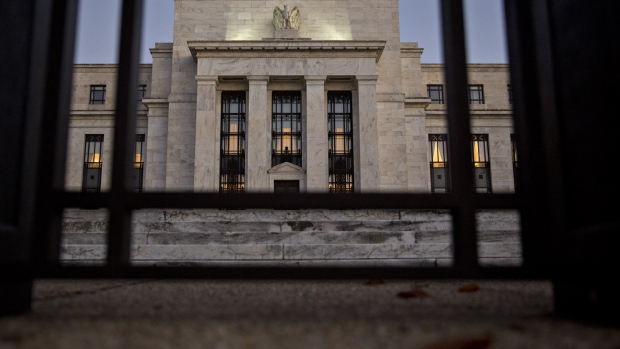 The Marriner S. Eccles Federal Reserve building stands at sunrise in Washington, D.C., U.S. 