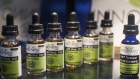 CBD oil is displayed during the Cannabis World Congress. 