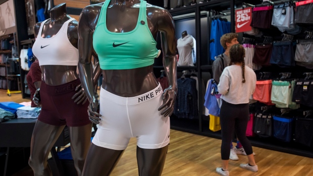 Nike Inc. athletic wear is seen on mannequins displayed at a Dick's Sporting Goods Inc. store in Daly City, California, U.S., on Thursday, Aug. 9, 2018. 