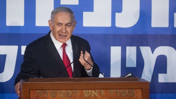 JERUSALEM, ISRAEL - FEBRUARY 28: (ISRAEL OUT) Israeli Prime Minister Benjamin Netanyahu giving a statement to reporters in his offices on February 28, 2019 in Jerusalem, Israel. Israel's Attorney General Avichai Mendelblit announced on Thursday his decision to indict Prime Minister Benjamin Netanyahu for bribery, fraud and breach of trust in three separate cases, pending a hearing. (Photo by Lior Mizrahi/Getty Images)