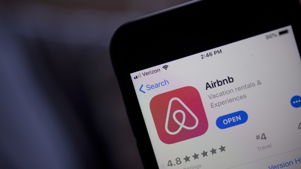The Airbnb Inc. application is displayed in the App Store on an Apple Inc. iPhone in an arranged photograph taken in Arlington, Virginia, U.S., on Friday, March 8, 2019. Airbnb agreed to buy HotelTonight, its biggest acquisition yet, in a move to increase hotel listings on the site ahead of an eventual initial public offering for the home-sharing startup. 