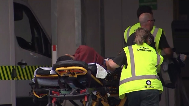 An injured person following a shooting in Christchurch, New Zealand on March 15. 
