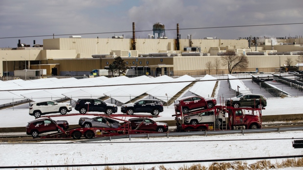An image of a Chevrolet Cruze vehicle is displayed outside the General Motors Co. (GM) Lordstown production plant complex in Lordstown, Ohio, U.S., on March 4, 2019. 