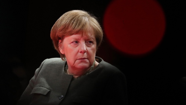 Angela Merkel, Germany's chancellor, pauses during a questions and answers session at the Global Solutions World Policy Forum in Berlin, Germany, on Tuesday, March 19, 2019. Merkel said at the Global Solutions summit in Berlin Tuesday that she’s committed to ensuring Germany has a solid relationship with Britain after Brexit, a day after the U.K. prime minister’s push for a third vote on her plan for withdrawal from the European Union was blocked. 