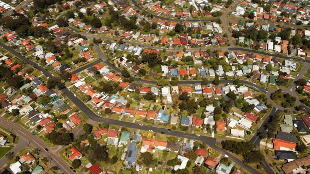 Houses stand in this aerial photograph taken in Newcastle, Australia 