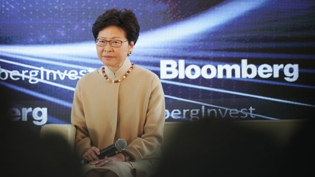 Carrie Lam on March 21. Photographer: Anthony Kwan/Bloomberg