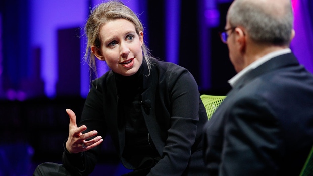 SAN FRANCISCO, CA - NOVEMBER 02: Elizabeth Holmes (L) and Alan Murray speak at the Fortune Global Forum at the Fairmont Hotel on November 2, 2015 in San Francisco, California. (Photo by Kimberly White/Getty Images for Fortune)