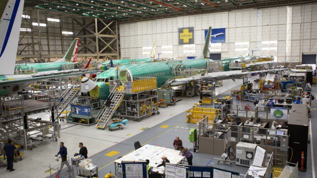 A Boeing Co. 737 Max airplane sits on the production line at the company's manufacturing facility in Renton, Washington, U.S., on Wednesday, March 27, 2019. Boeing said it was agonizingly close to a software fix for its 737 Max jetliner when an Ethiopian Airlines jet plunged to the ground March 10, the second deadly crash in less than five months. Photographer: David Ryder/Bloomberg