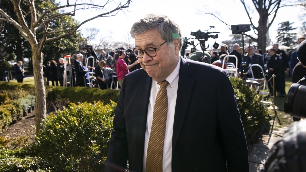William Barr, U.S. attorney general, departs as an announcement by U.S. President Donald Trump inthe Rose Garden at the White House in Washington, D.C., U.S. 