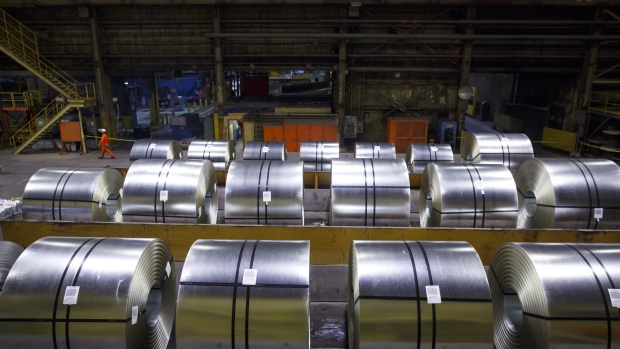 Steel coils sit at the ArcelorMittal Dofasco Inc. galvanizing mill in Hamilton, Ontario, Canada, on Tuesday, Aug. 14, 2018. 