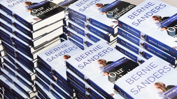 Stacked copies of U.S. Senator Bernie Sander's book, 'Our evolution.' Bloomberg/Anna Moneymaker