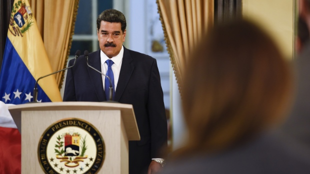 Nicolas Maduro, Venezuela's president, arrives to speak during a televised press conference in Caracas, Venezuela, on Friday, Feb. 8, 2019. Maduro denounced the presence of trailers of humanitarian aid brought to the Colombian border, calling them part of a plan cooked up in Washington to destabilize his government. 