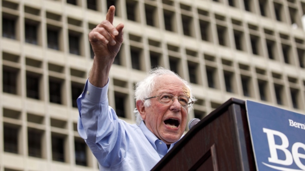 Bernie Sanders during a campaign rally in Los Angeles, California. 