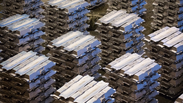 Aluminum ingots sit in a warehouse storage facility at the Krasnoyarsk aluminum smelter, operated by United Co. Rusal, in Krasnoyarsk, Russia, on Monday, Sept. 3, 2018. The season for aluminum producers and buyers to hash out U.S. sales contracts has started much earlier than usual this year thanks largely to uncertainties over sanctions on United Co. Rusal. 