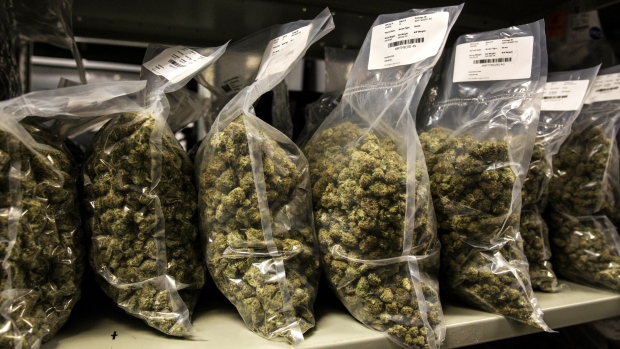 Packages of marijuana are seen on shelf before shipment at the Canopy Growth Corp. facility in Smith Falls, Ontario, Canada. 