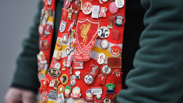 LIVERPOOL, ENGLAND - APRIL 14: A detailed view of a fans scarf ahead of the Premier League match between Liverpool FC and Chelsea FC at Anfield on April 14, 2019 in Liverpool, United Kingdom. (Photo by Michael Regan/Getty Images)