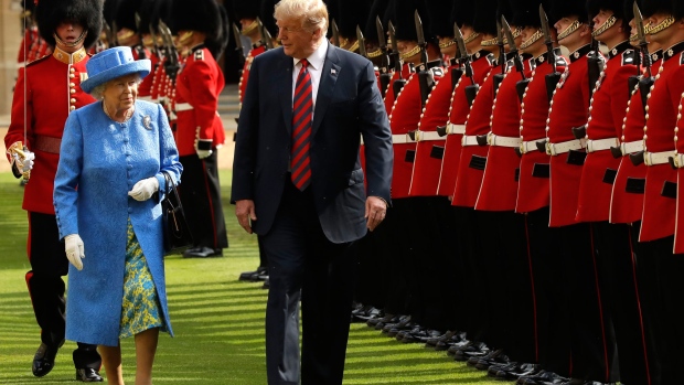 Donald Trump and Queen Elizabeth II at Windsor Castle on July 13, 2018. Photographer: Matt Dunham/WPA Pool/Getty Images