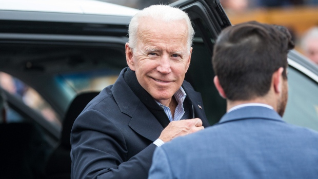 Former Vice President Joe Biden arrives in front of a Stop & Shop in support of striking union workers on April 18, 2019 in Dorchester, Massachusetts. 
