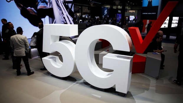 Verizon Communications Inc. 5G wireless signage is displayed at the company's booth during the Mobile World Congress Americas in Los Angeles. 